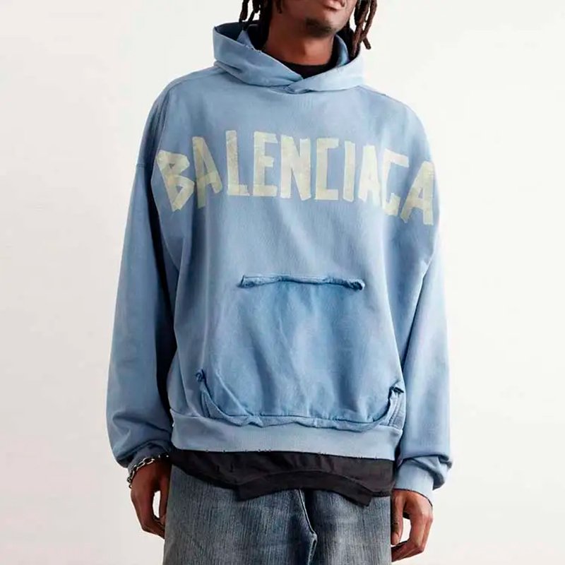 Хлопковое голубое худи с логотипом tape type