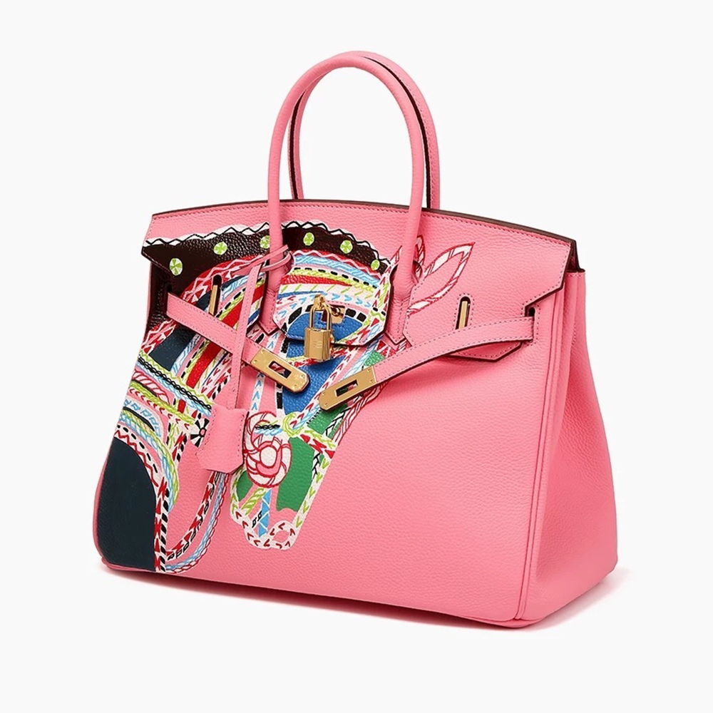 Розовая сумка Hermès Birkin с принтом лошади 35