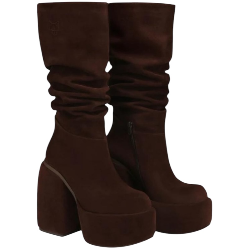 Коричневые замшевые сапоги на каблуке Space Cow Suede Brown