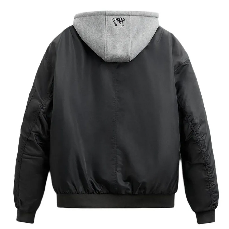 Мужская чёрная куртка-бомбер с капюшоном 