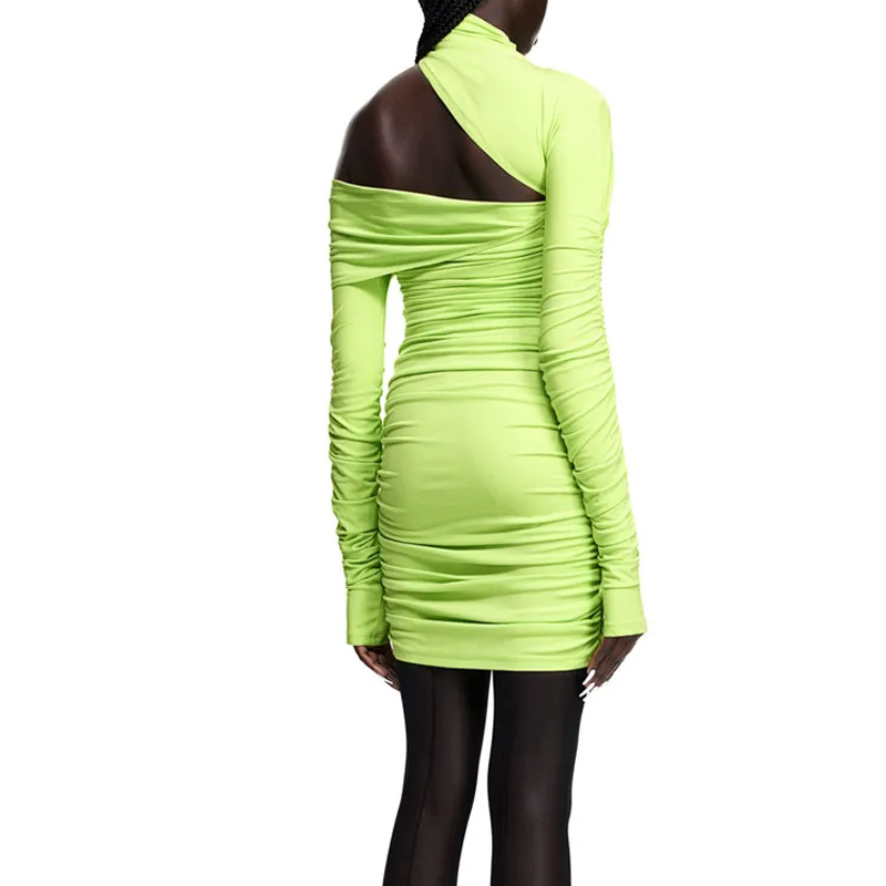 H&M x Mugler Ассиметричное платье кислотно-зелёного цвета