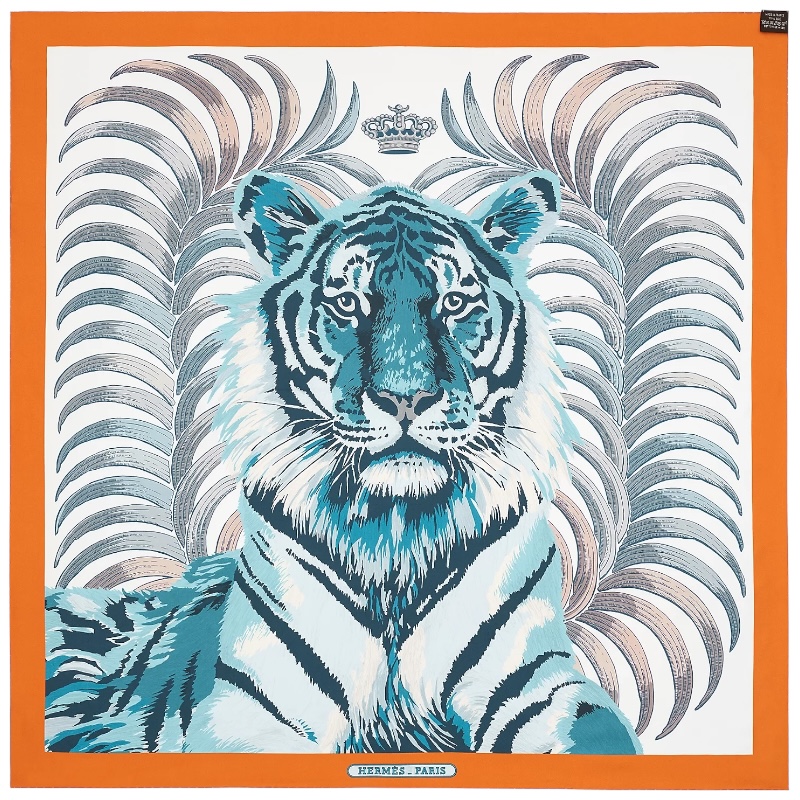 Двусторонний шёлковый платок Tigre Royal 90 синий/оранжевый