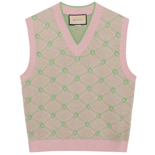 Женский вязаный жилет зелёный/розовый