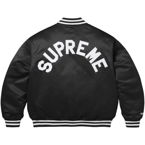 Чёрный атласный университетский бомбер Supreme/Mitchell & Ness FW24