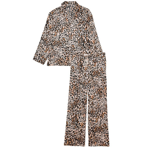 Женская атласная пижама с леопардовым принтом