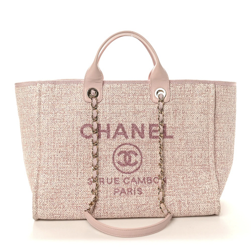 Розовая твидовая сумка-тоут CHANEL Deauville среднего размера