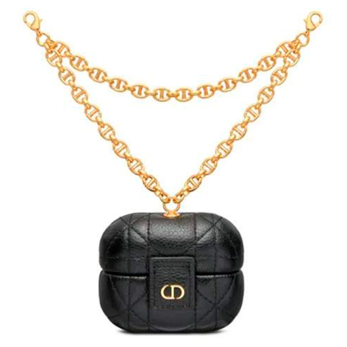 Чёрный кожаный чехол для наушников AirPods Pro на цепочке