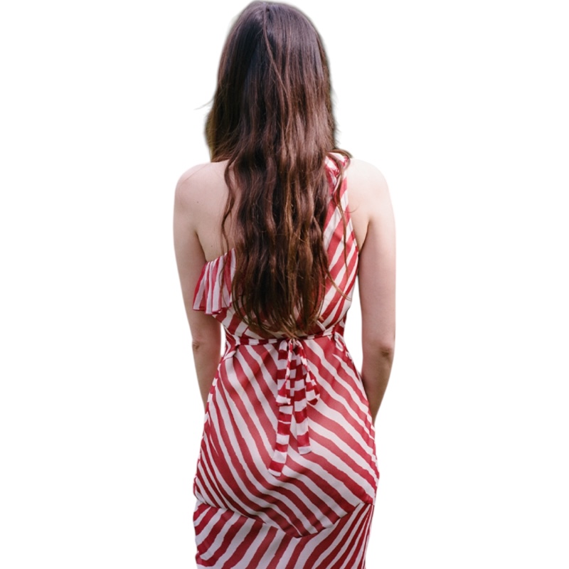 Шёлковое платье на одно плечо The Theodora in Candy Stripe