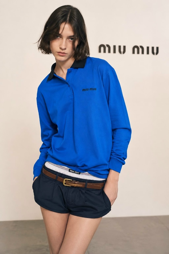Лонгслив поло Miu Miu оверсайз синий