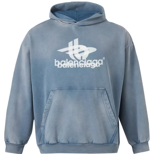 Хлопковое голубое худи с эффектом потертости