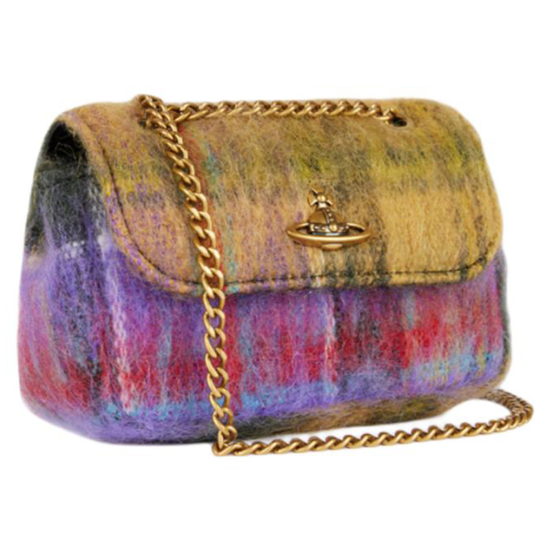 Маленькая сумка с цепочкой в клетку мульти