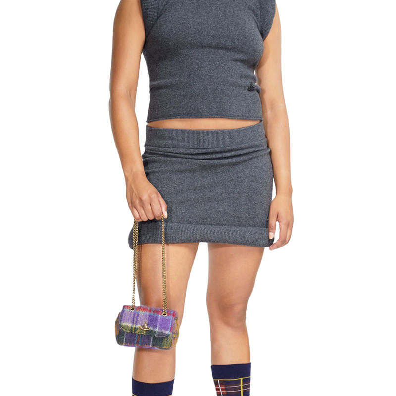 Маленькая сумка с цепочкой в клетку мульти