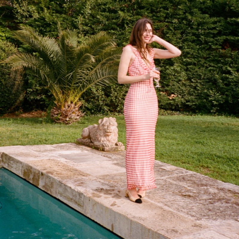 Шёлковый красный сарафан в клетку The Heidi in Rouge Gingham