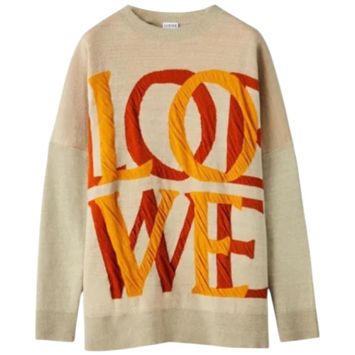 Жаккардовый бежевый свитер Love