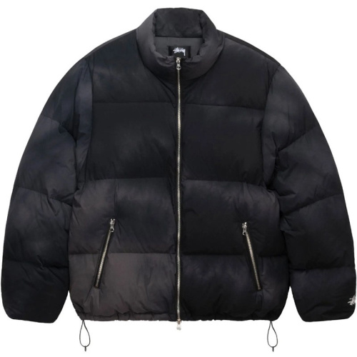 Чёрный пуховик из переработанного нейлона Stussy FW22 тай-дай