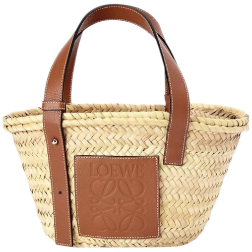 Плетённая сумка-корзина из рафии и телячьей кожи small