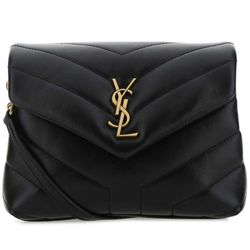 Стёганная чёрная сумка из кожи Loulou Toy golden logo