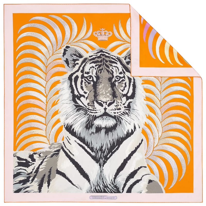 Двусторонний шёлковый платок Tigre Royal 90 оранжевый