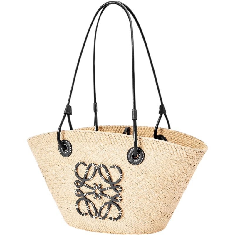 Плетённая сумка Anagram Basket Black из иракской пальмы и телячьей кожи small