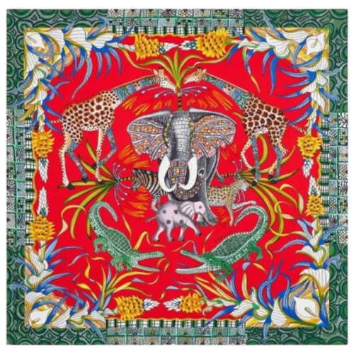 Шёлковый платок La Marche du Zambeze красный 90