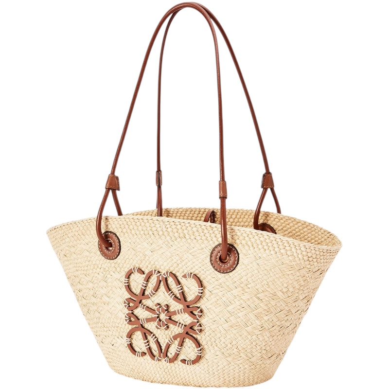 Плетённая сумка Anagram Basket Tan из иракской пальмы и телячьей кожи small