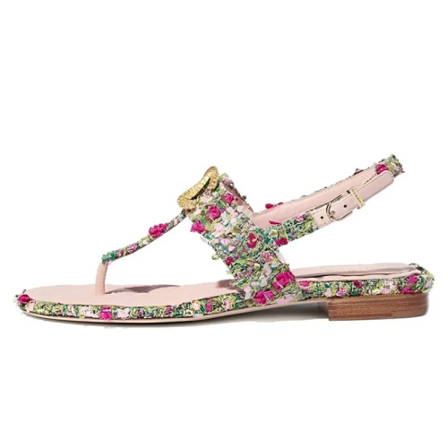 Твидовые сандалии с золотым логотипом 