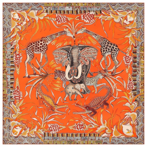 Шёлковый платок La Marche du Zambeze оранжевый 90