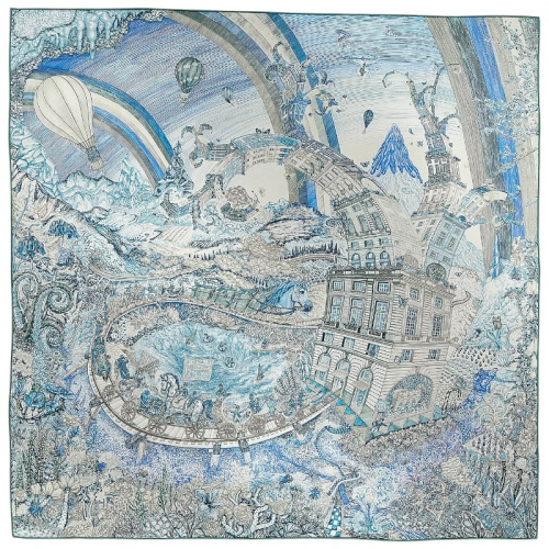 Шёлковый платок Les Folies du Faubourg 90 синий