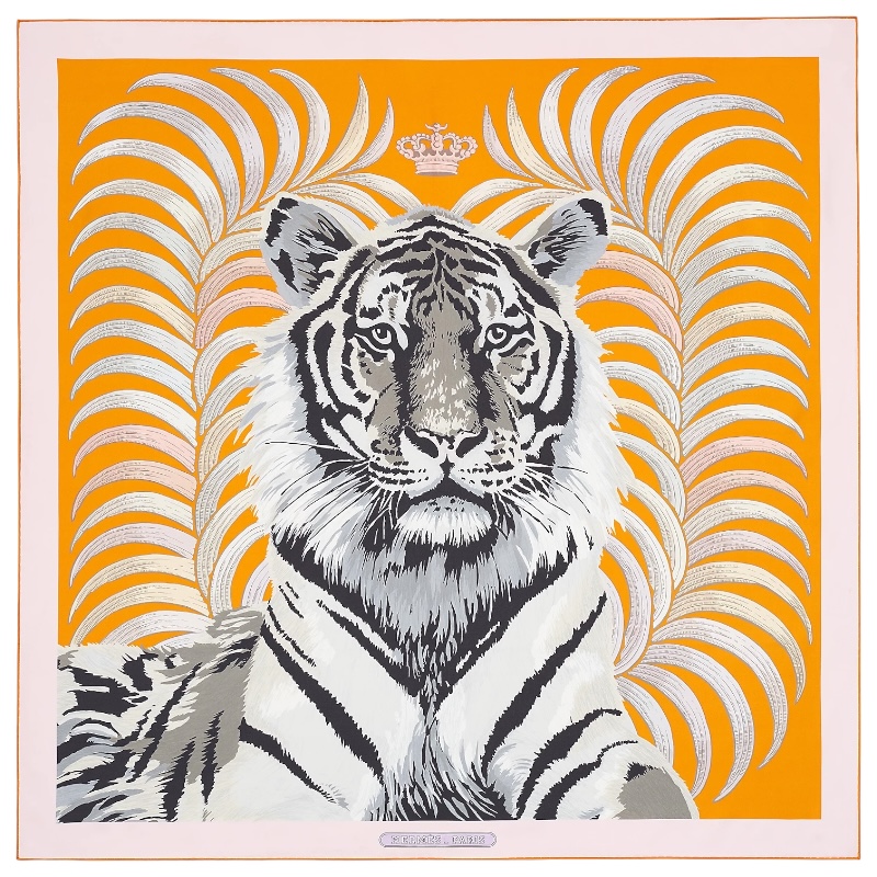 Двусторонний шёлковый платок Tigre Royal 90 оранжевый