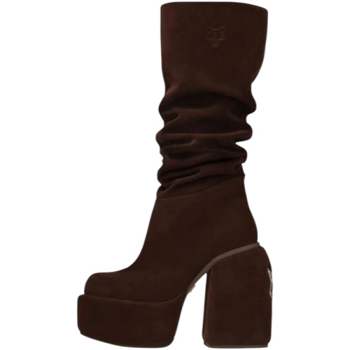 Коричневые замшевые сапоги на каблуке Space Cow Suede Brown