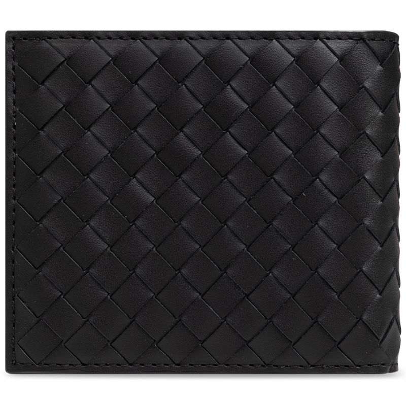 Чёрный бумажник из переплетённой кожи