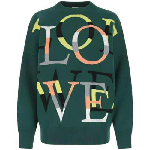 Жаккардовый темно-зеленый свитер Love