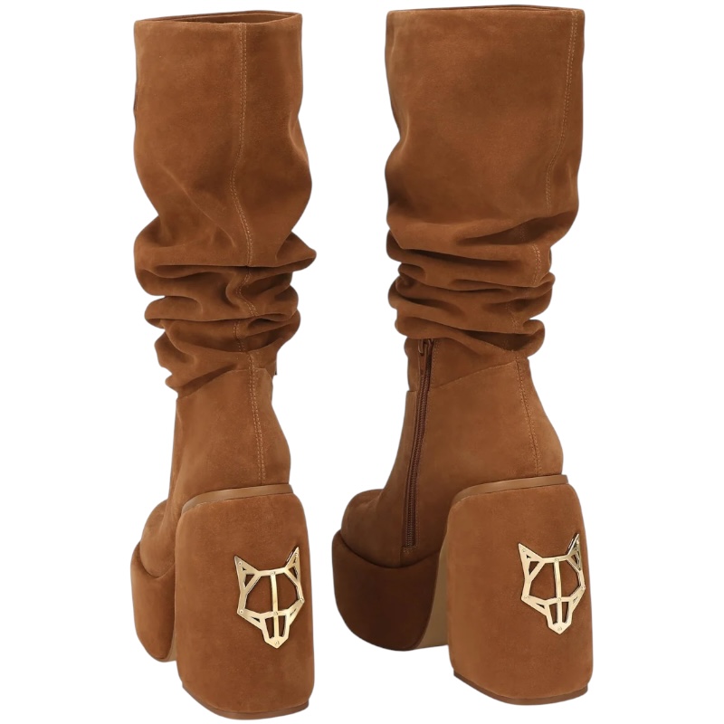 Коричневые замшевые сапоги на каблуке Space Cow Suede Tan