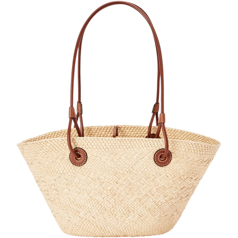 Плетённая сумка Anagram Basket Tan из иракской пальмы и телячьей кожи small
