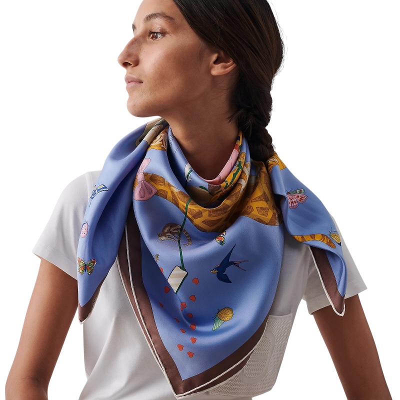 Шёлковый платок Hermes Story 90 синий