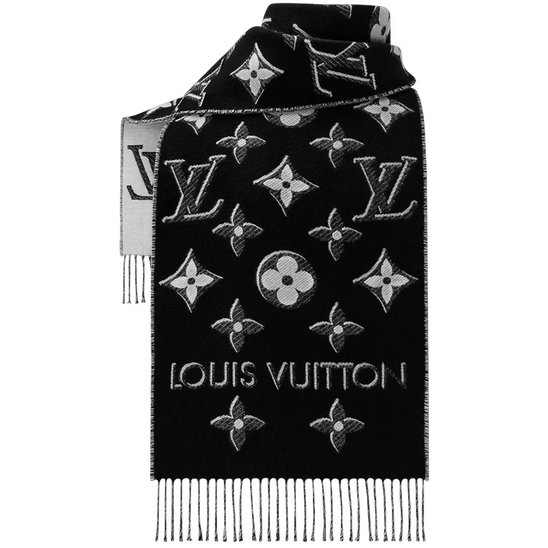 Шерстяной чёрный шарф LV Essential Shine