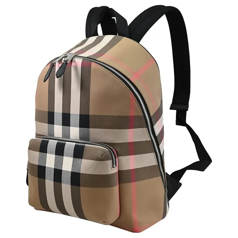 Бежевый хлопковый рюкзак в клетку