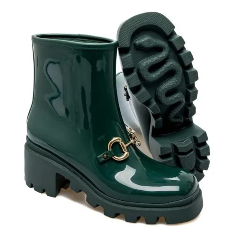 Зелёные резиновые полусапоги Horsebit