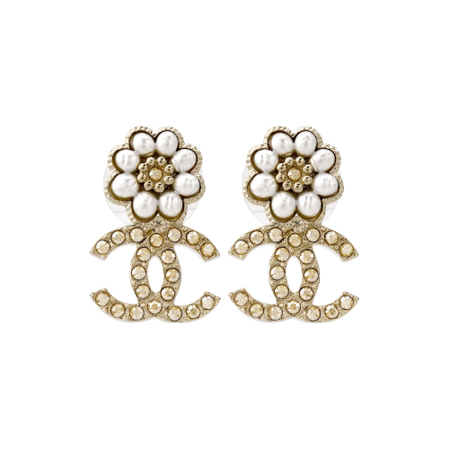 CHANEL Серьги-гвоздики с логотипом и цветами из жемчуга
