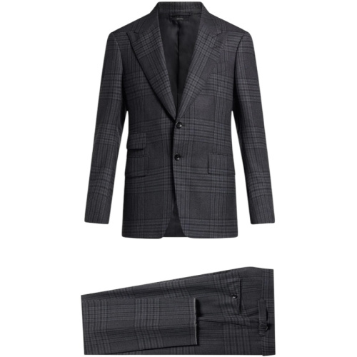 Серый клетчатый костюм с однобортным пиджаком