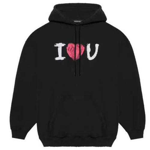 Хлопковое чёрное худи оверсайз I Love U