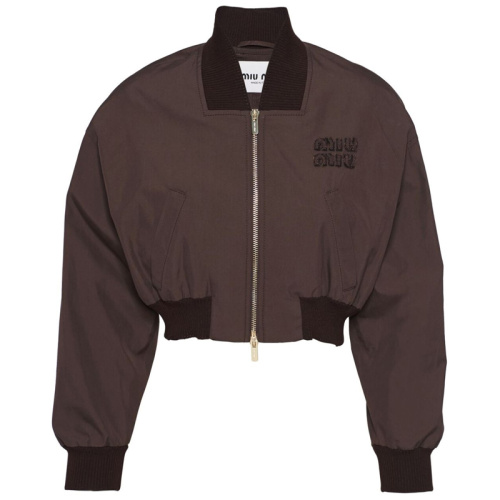 Женский коричневый укороченный бомбер из плотной ткани