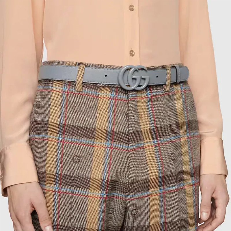 Серый кожаный ремень GG 30 мм