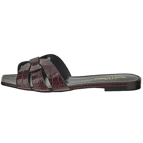 Кожаные бордовые шлепанцы под крокодила 'Tribute'