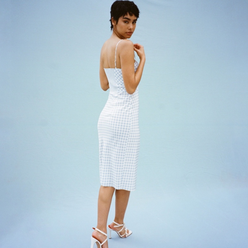 Шёлковый голубой сарафан в клетку The Elsa in Blue Gingham