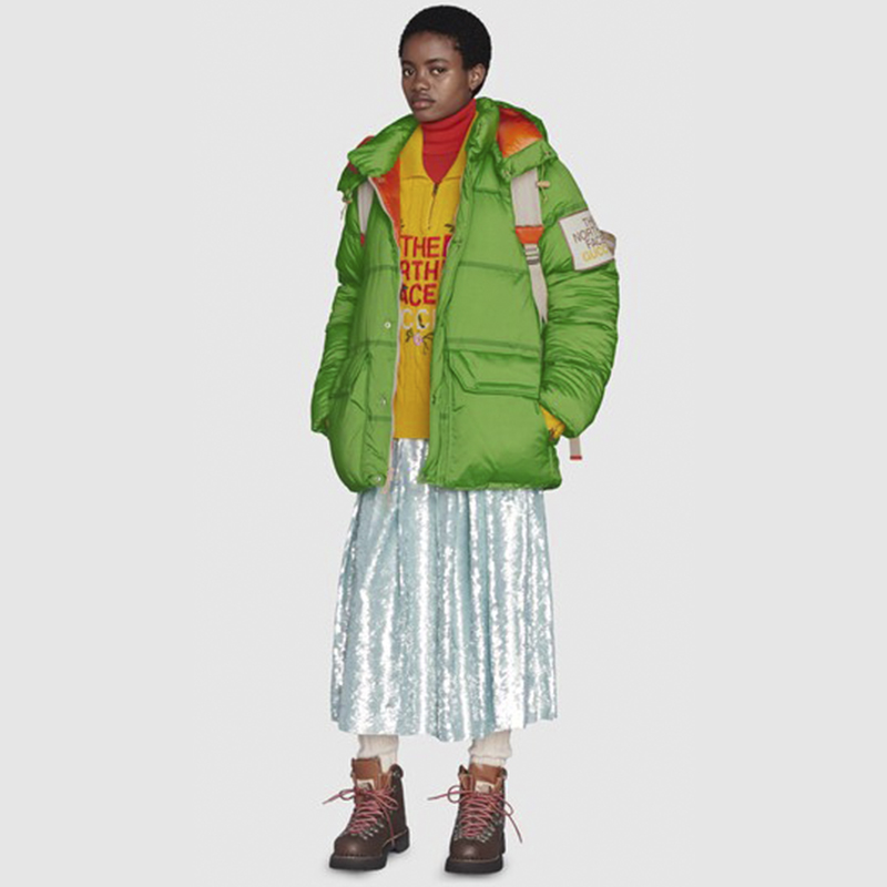 GUCCI x THE NORTH FACE Женский пуховик с капюшоном зелёный