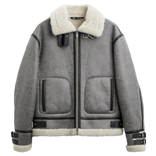 Мужская серая дублёнка-авиатор