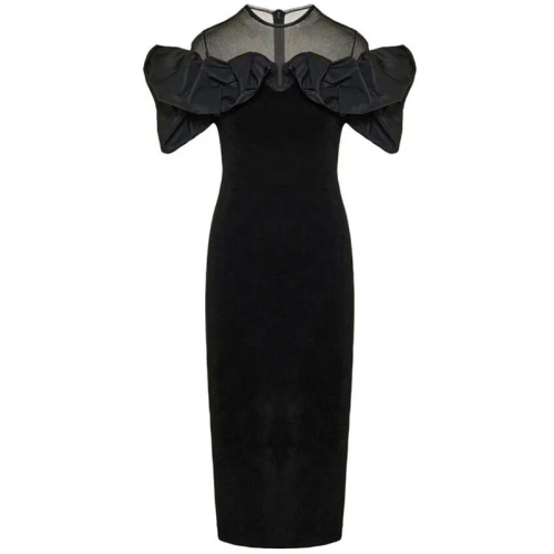 Чёрное платье миди с оборками