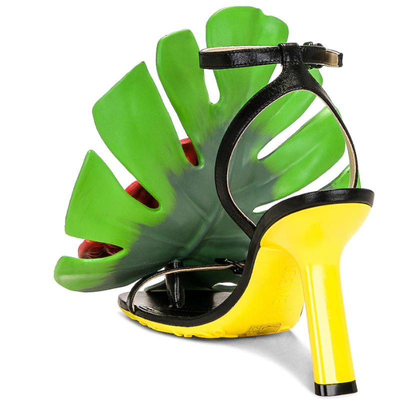 Кожаные босоножки с антуриумом и монстерой