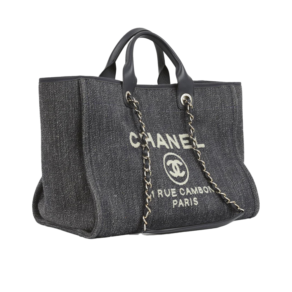 Темно-синяя джинсовая сумка-тоут CHANEL Deauville среднего размера